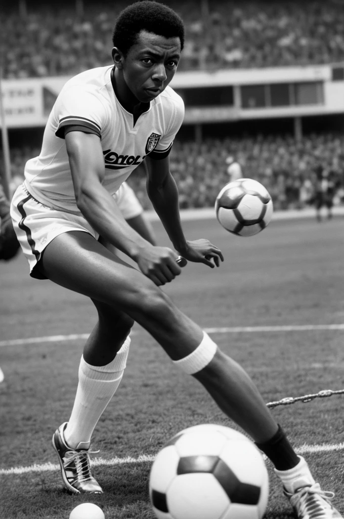 Pelé with an iron ball tied by a chain