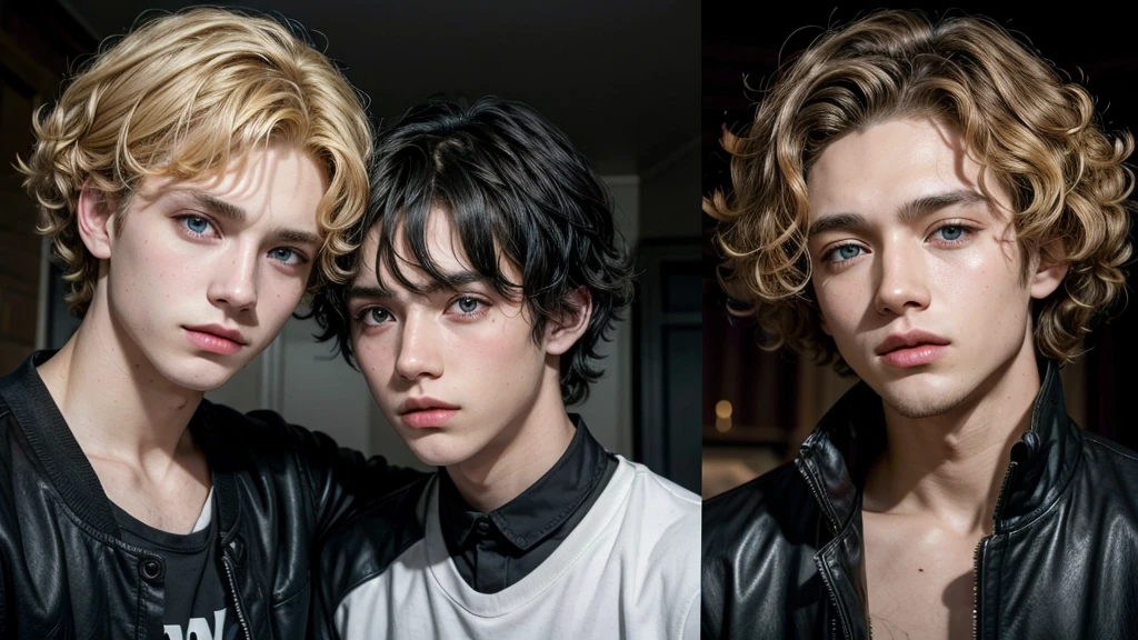 2 boys, one with dark hair and eyes and the other blonde with curly hair and dark eyes, both vocal in the room