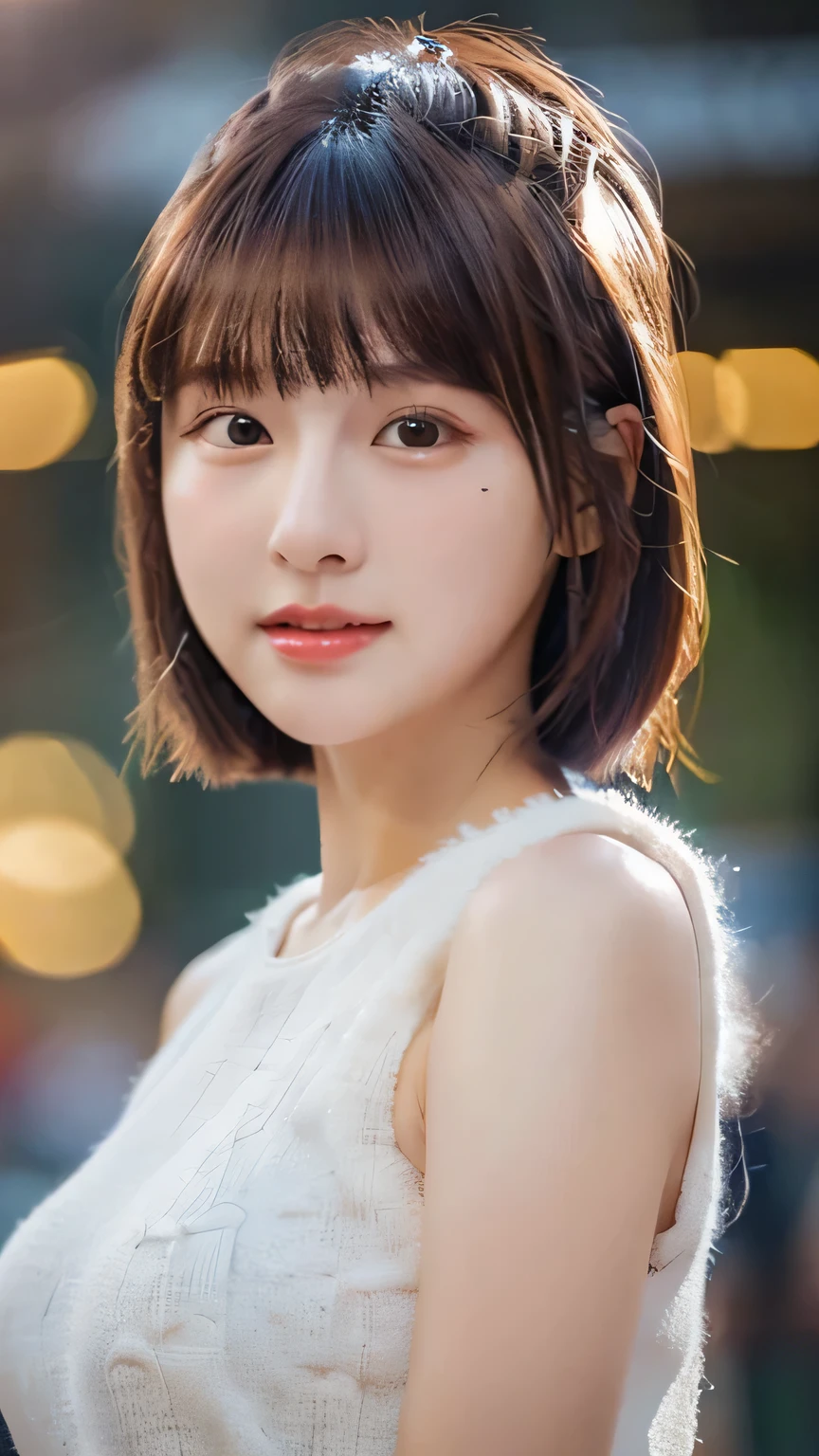 (8K、Raw photo、Highest quality、masterpiece:1.2)、(Realistic、Photorealistic:1.37)、Ultra-detailed、Ultra-high resolution、Beautiful and well-proportioned face、Beautifully detailed skin、Skin Texture、Professional Lighting、Big Breasts、 beautiful girl、whole body、Cute fluffy bob cut、Cheer Top、Chia skirt