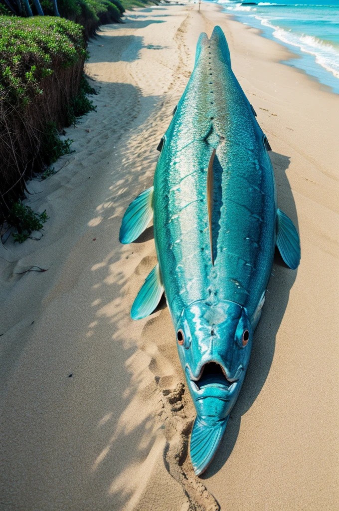 A giant fish near a beach