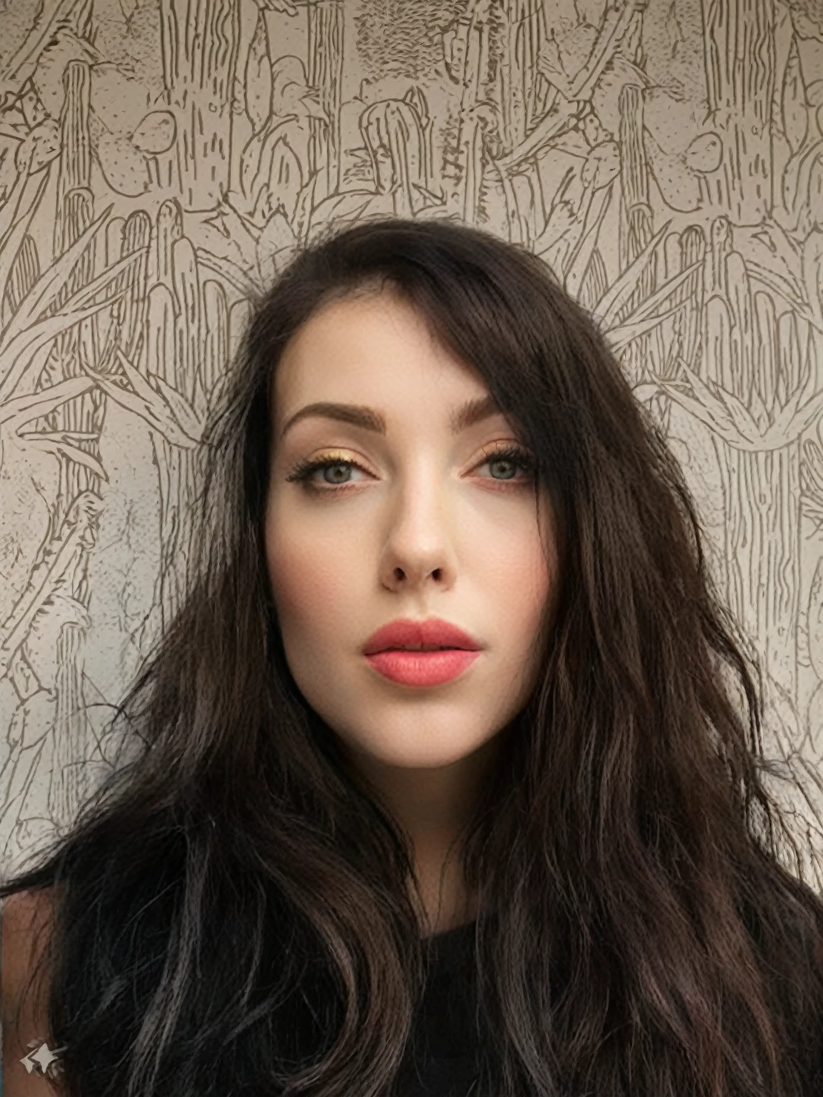 a beautiful russian woman with black hair and painted red bangs, blue and yellow eyes, with heterochromia, slightly thick eyebrows, seductive and penetrating gaze, (best quality,4k,8k,highres,masterpiece:1.2),ultra-detailed,(realistic,photorealistic,photo-realistic:1.37),1girl,portrait,oil painting,chiaroscuro lighting,dramatic lighting,warm color palette,cinematic