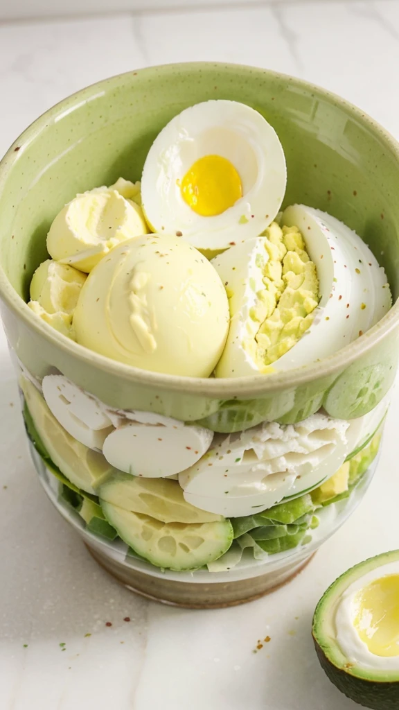 Avocado Egg Salad:

- Ingredients: Avocado, hard-boiled eggs, mayonnaise, mustard, lemon juice, salt, pepper.

- Instructions: Mash avocado and mix with chopped hard-boiled eggs, mayonnaise, mustard, lemon juice, salt, and pepper.