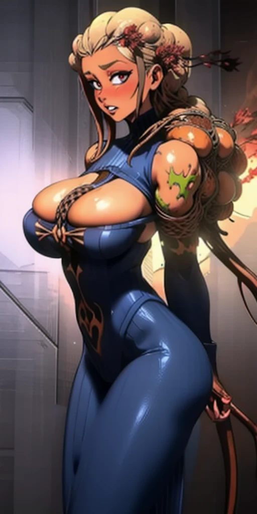 (((Being possessed by parasite))) ((coming inside her)) (tentacles) (masterpiece, best quality, perfect hourglass figure), busty, portrait, long purple hair, perfect face, flawless eyes, red eyes, fit, empty gradient background, beautiful lips, blush, full lips, mature adult, huge breasts, in pain, tan, dark skin, saggy breasts, perfect waist, in makeup, cowboy shot, NUN, BREAST CURTAINS, PELVIC CURTAIN, looking at viewer, sanpaku