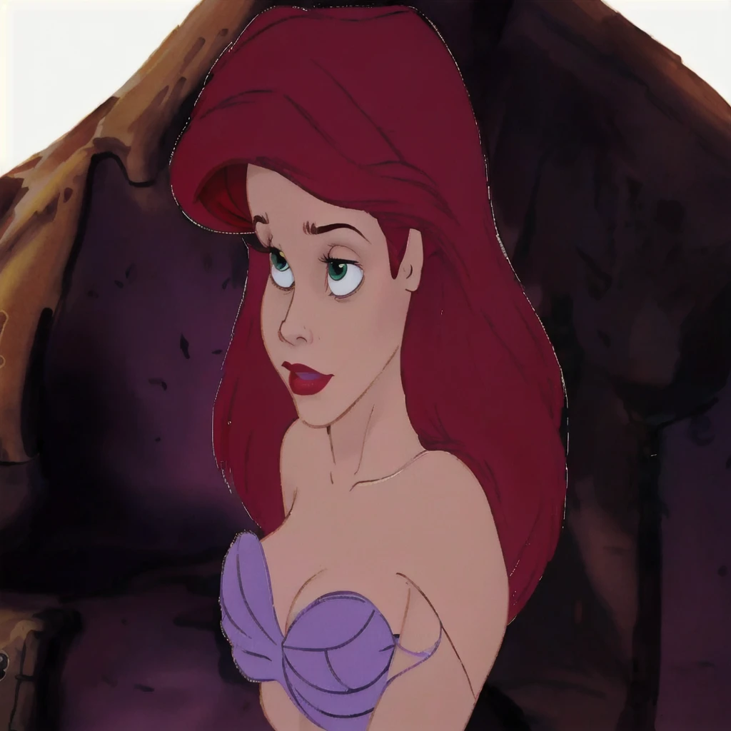 a close up of a cartoon of a woman with red hair, ariel the little mermaid, princess ariel, little mermaid, megara, the little mermaid, portrait of megara, emma watson as jessica rabbit, female disney villain, disney character, classic disney mood, ariana grande as a mermaid, disney 2d animation still, she has red hair