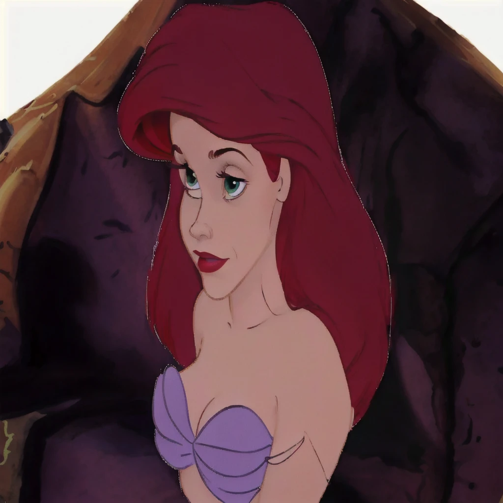 a close up of a cartoon of a woman with red hair, ariel the little mermaid, princess ariel, little mermaid, megara, the little mermaid, portrait of megara, emma watson as jessica rabbit, female disney villain, disney character, classic disney mood, ariana grande as a mermaid, disney 2d animation still, she has red hair