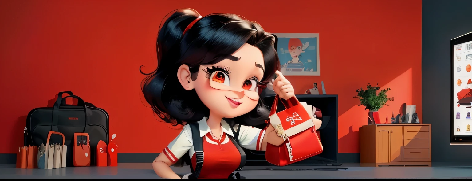 cartoon character of a woman in a red dress holding a red bag, animation character, cute cartoon character, animated film, movie character, cartoon character,  from school, film still from an cartoon, pixar cute character design, girl wearing uniform, as a pixar character, cute character, still from animated horror movie, animated film, offcial art, animated character design, in cartoon style