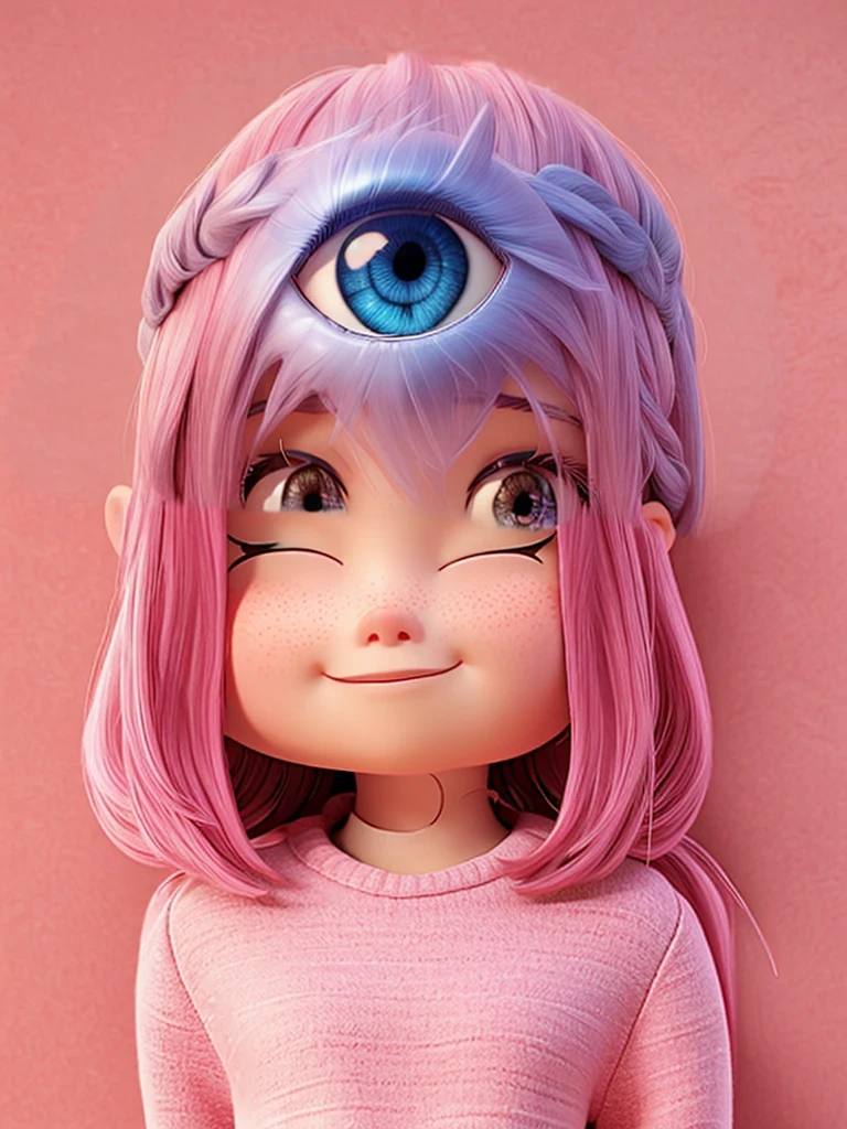 3D eyes, on top of the girl's head, highly detailed cute glasses.