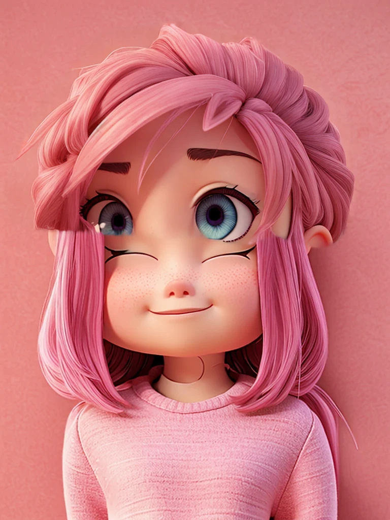 3D eyes, on top of the girl's head, highly detailed cute glasses.