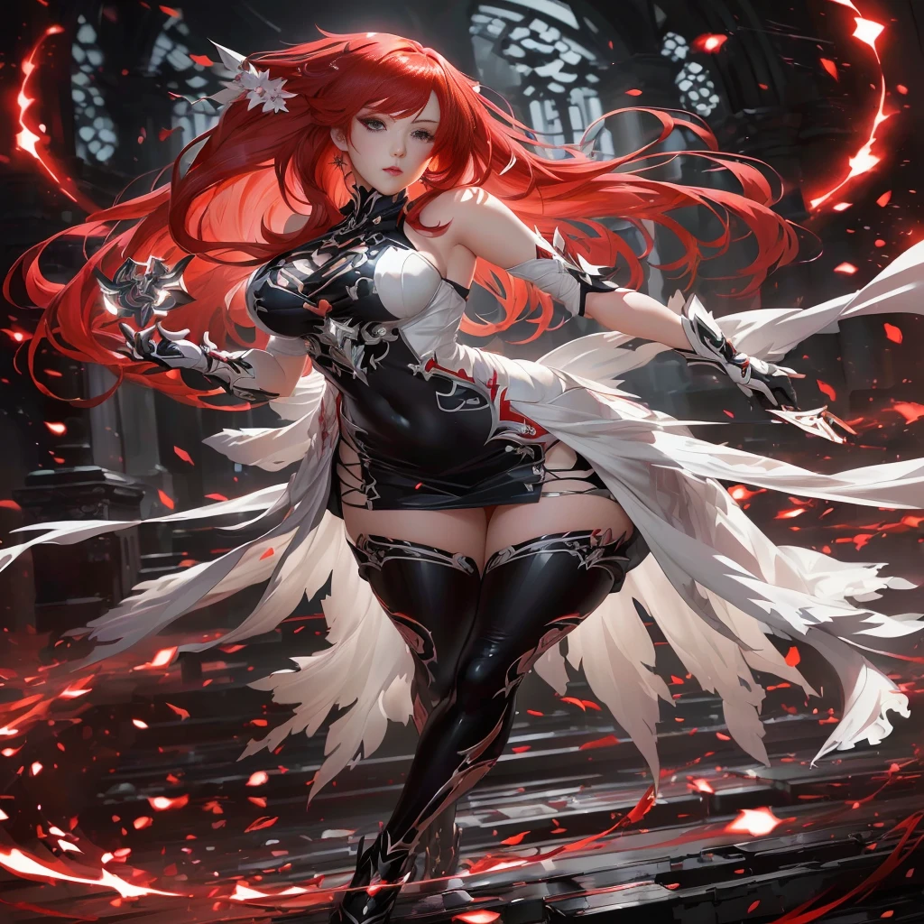 anime girl with red hair and white dress in a dark room, rias gremory, red haired goddess, trending on artstation pixiv, cushart krenz key art feminine, highly detailed exquisite fanart, extremely detailed artgerm, full portrait of elementalist, high detailed official artwork, artgerm on artstation pixiv, official character art