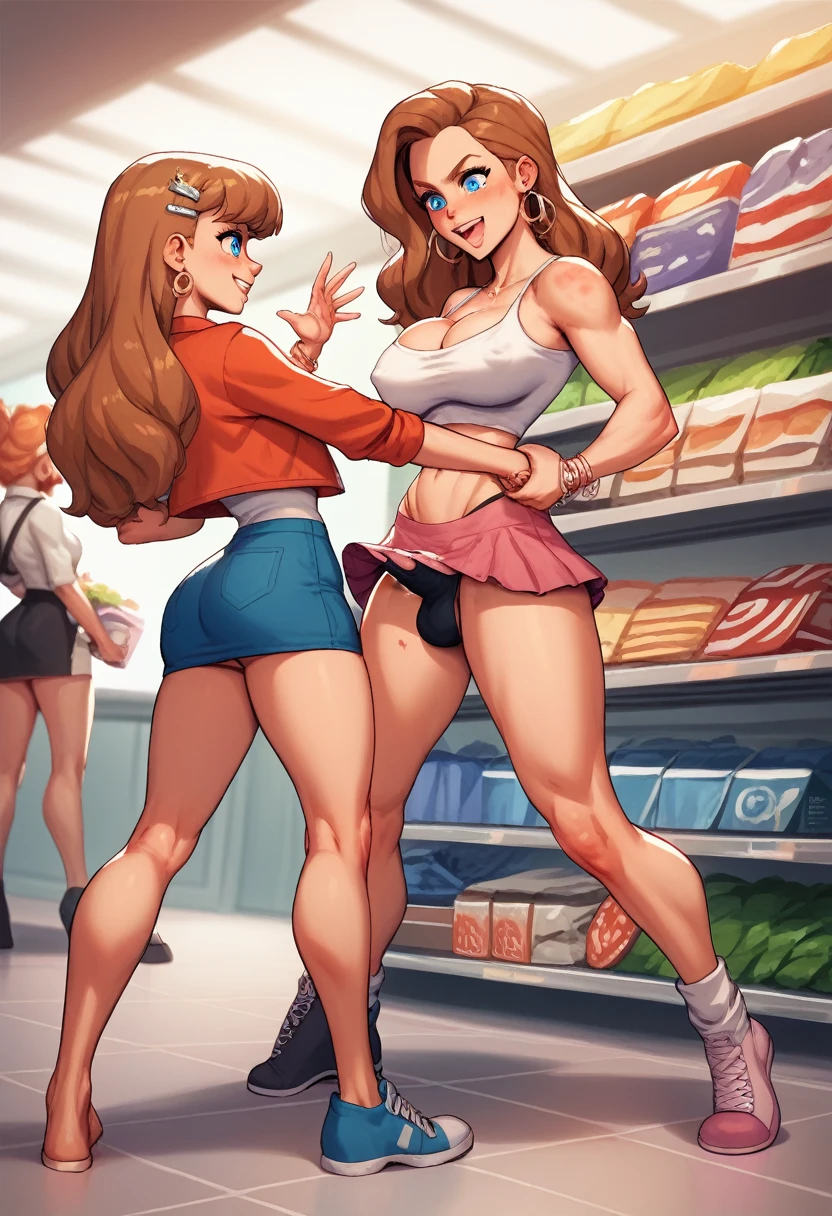 A most Beauty mother-in-law tiny height, , shopping Supermarket brown Hair long hair girly hairpin White knitted crop top ((Mother and daughter have the most beautiful breasts)), micromini skirt squat, broken home, gangs, (masterpiece), best quality, expressive eyes, perfect face, the tearing of clothes of the daughter, many lewd teenhters, unclad, skirt lifted, (red bottom), pinned down, puffy nips, damsel in distress, ((cute body)), (leg spread open),ryona, short, slap mark, dripping, spurting, fight