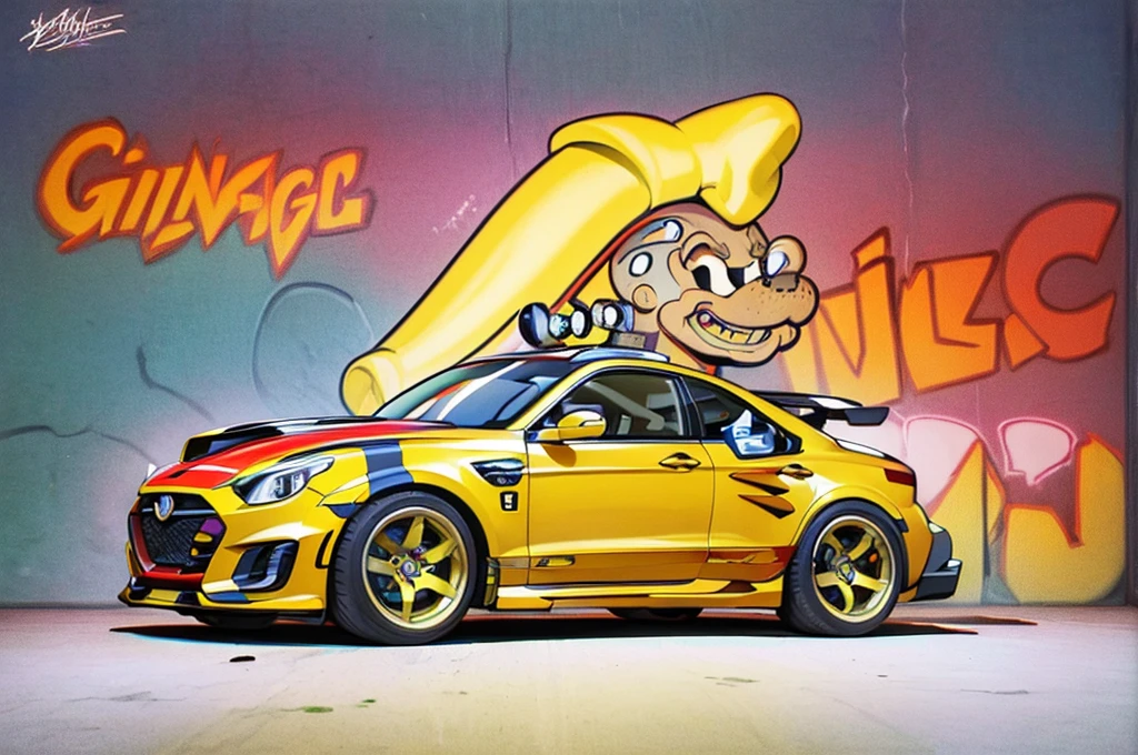 (masterpiece:1.2), best quality, 4k, 8k, ultra-detail, extreme very high quality, (car tuning garage:1.5), cartoon style, hip hop, street gang, gangster, graffiti, for desktop wallpaper, flawless drawn