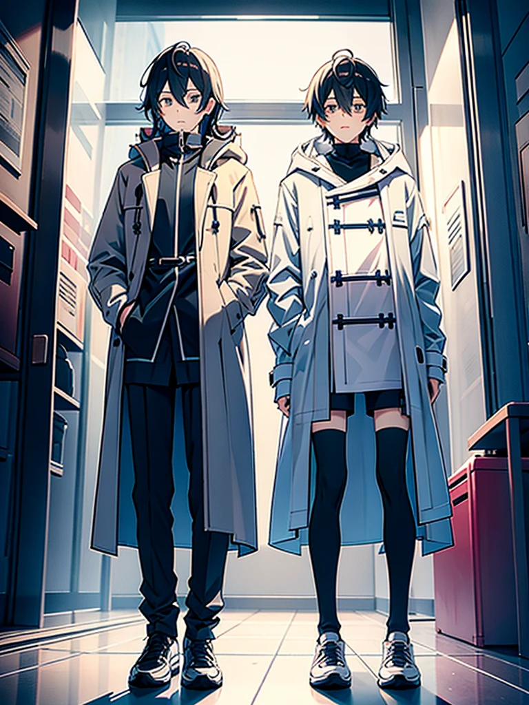 Transparent long duffle coat、underwear、Black high socks