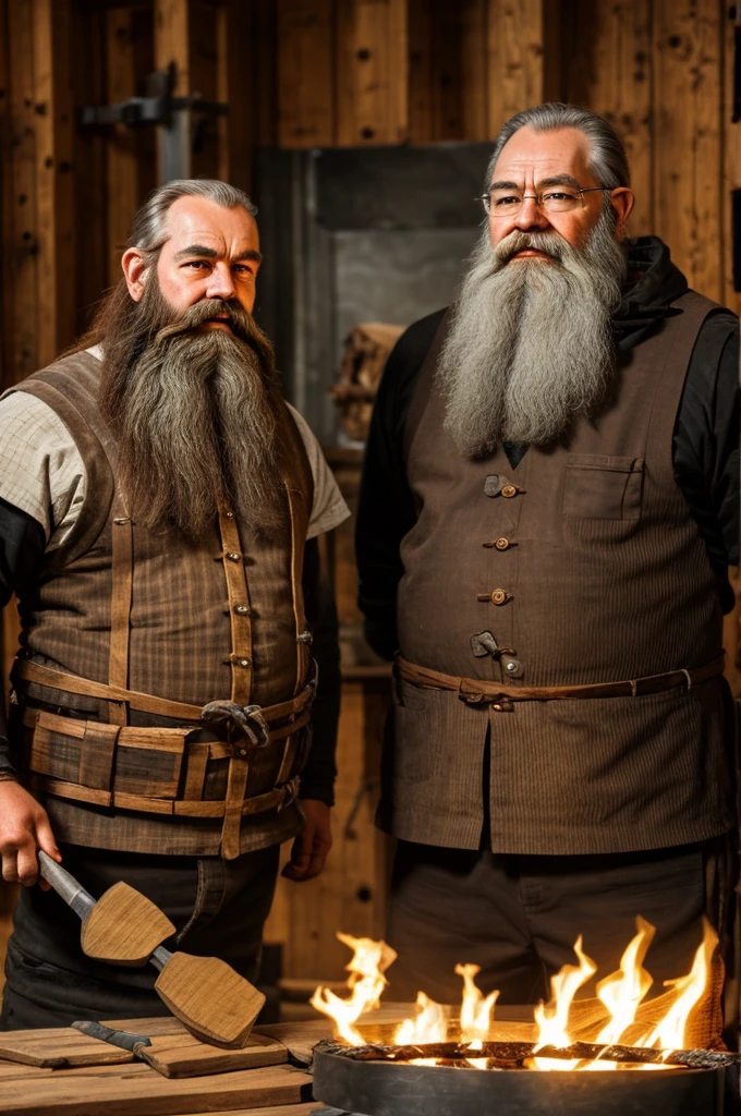 Nordic dwarves with beards and in the forge