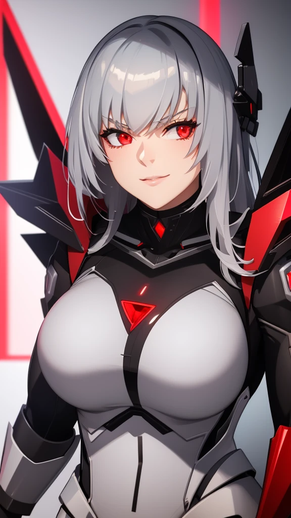 Megatron human woman in military outfit with silver hair and red eye