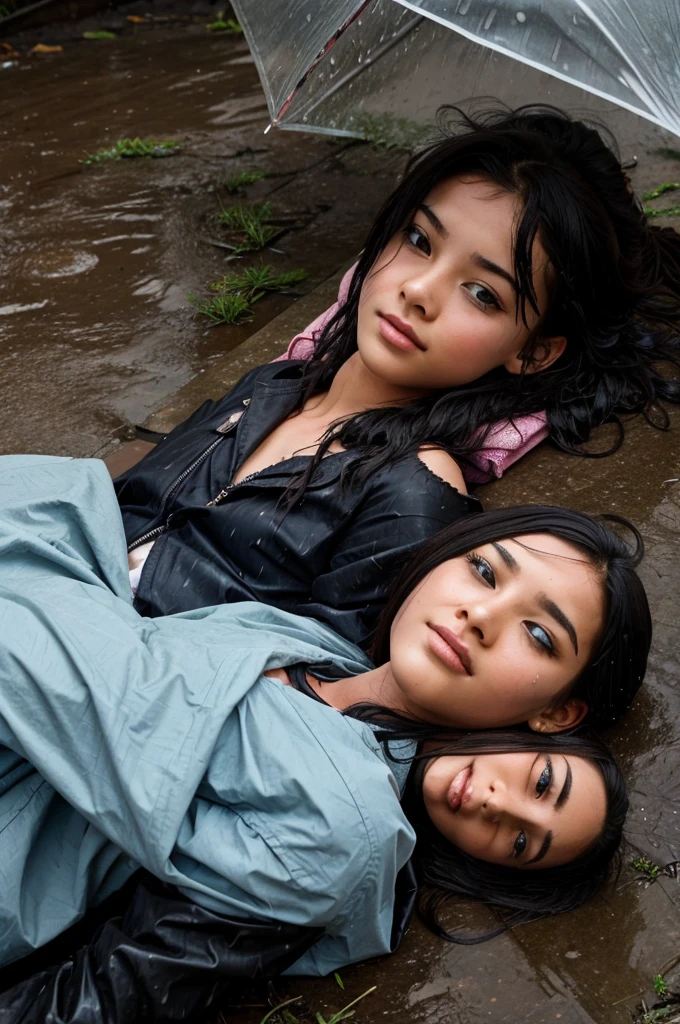 A girl cuddle a boy's corpse in the rain