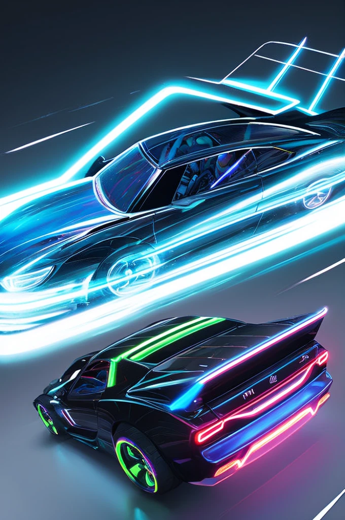 Draw a car as if it came to us from the distant future, the body shimmers and shimmers like liquid glass, and all sorts of sensors and screens cover it from the outside, creating the feeling that it is alive.her wheels have anti-gravity platforms, thanks to which she can soar above the ground.