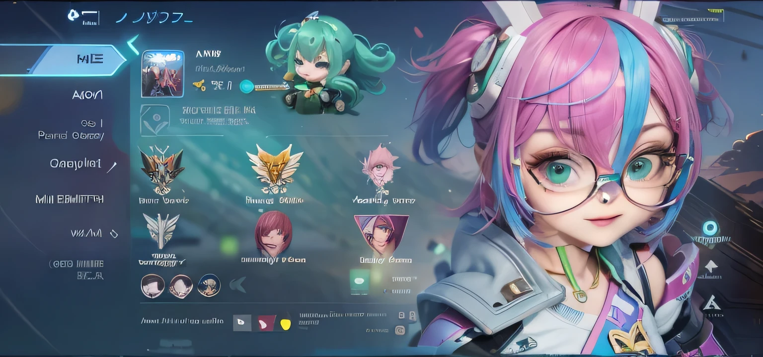 The image shows a character from a video game, with pink hair and green glasses, standing confidently with her arms crossed.