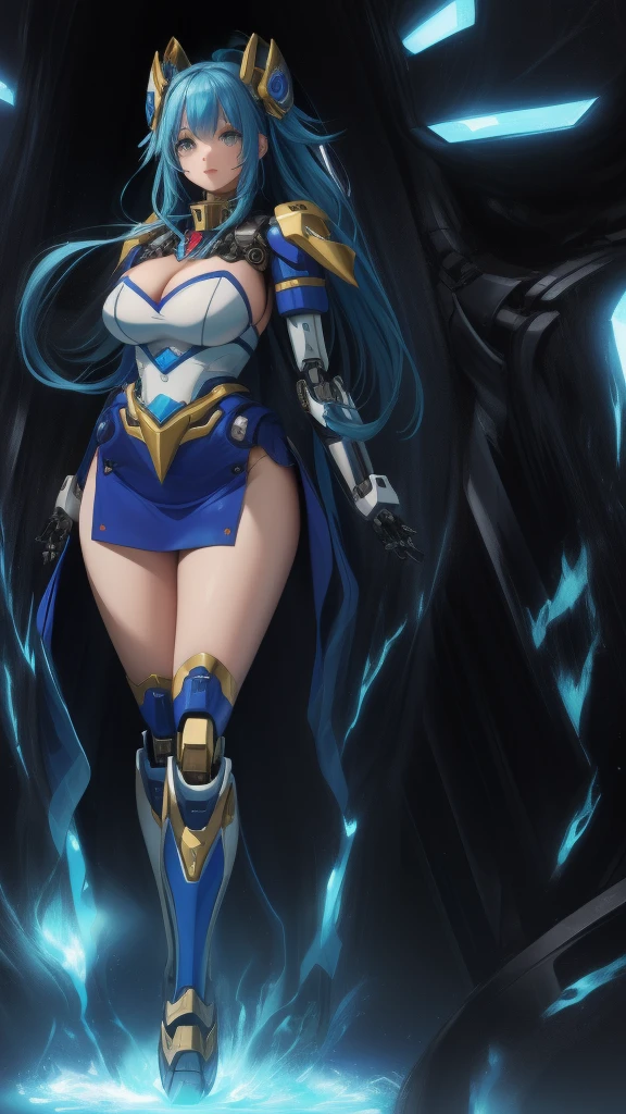 different views of a female character (((mecha legs and arms))) e girl full body