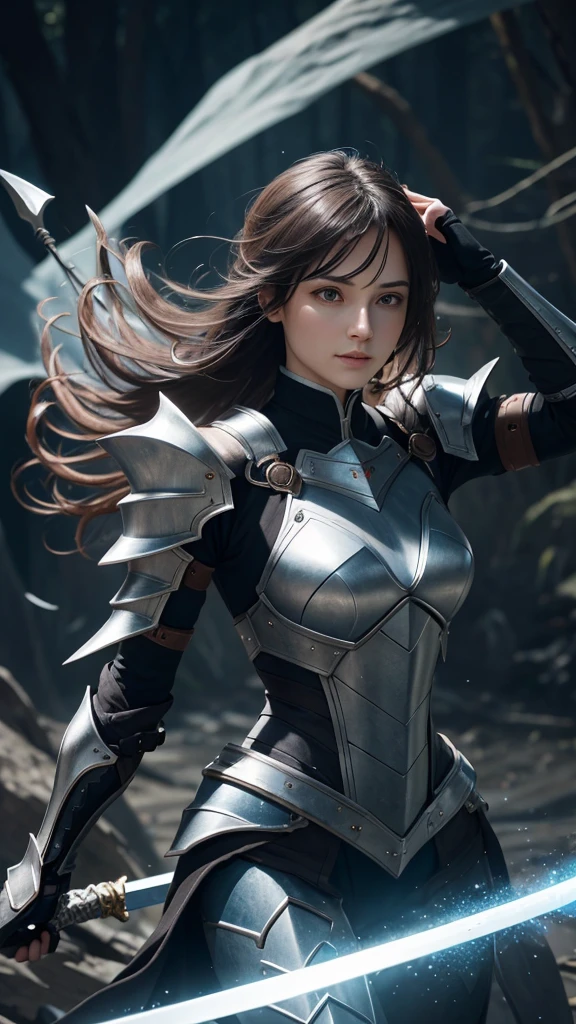 Reloaded Swordsman，Ultra-thick armor envelops the entire body，A giant sword with both hands on the ground，The blue spinning sword energy overflowed.，，Blood，Depth of written boundary，Dynamic Blur，highlight，Real Light，Ray Tracing，OC Rendering，Surreal，Highest quality，8K，Masterpieces，Ultra-fine，More about pubic hair，Correct Anatomy，Sharp focus on the eyes，Bokeh，The facial features are carefully drawn