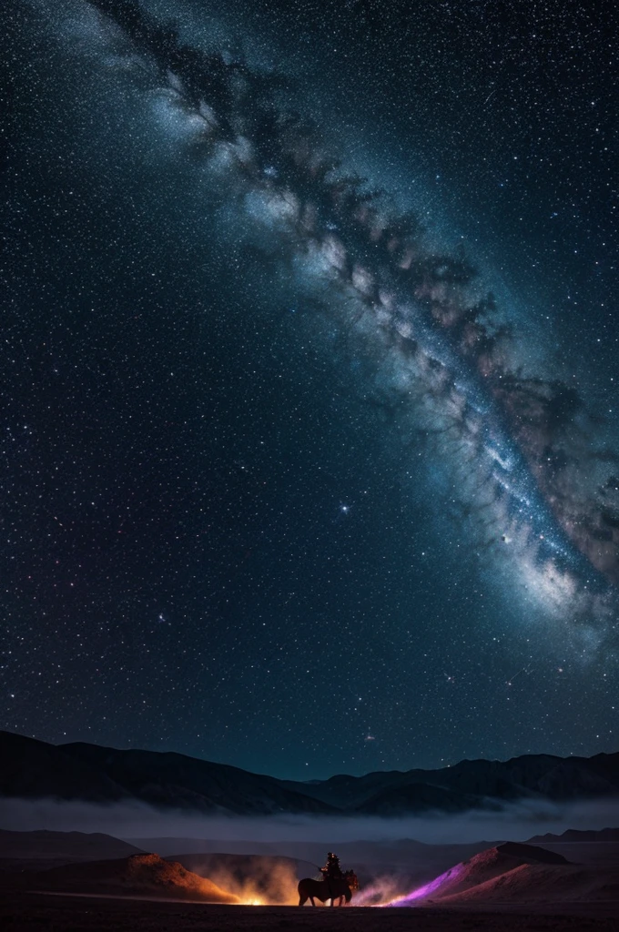 Generate an image of a majestic celestial TAURUS coat of shimmering stars galloping through the cosmic expanse, its mane a trail of nebulae: