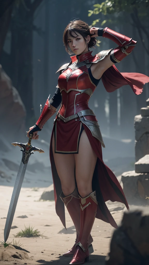 Reloaded Swordsman,The whole body is covered in super-thick red armor.,A giant sword with both hands on the ground,The blue spinning sword energy overflowed.,,Blood,Depth of written boundary,Dynamic Blur,highlight,Real Light,Ray Tracing,OC Rendering,Surreal,Highest quality,8K,Masterpieces,Ultra-fine,More about pubic hair,Correct Anatomy,Sharp focus on the eyes,Bokeh,The facial features are carefully drawn