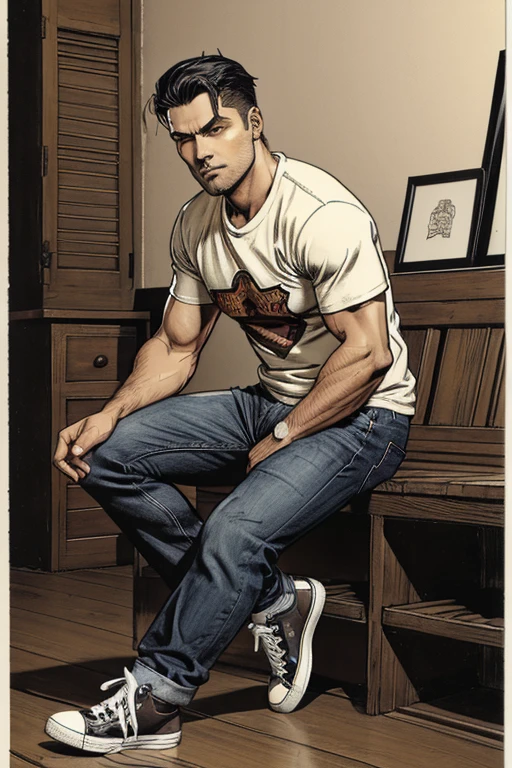 Full body full body full body pantalón muy muy olgado parado de pie full body full body Man in Normal short sleeve t-shirt on top and long loose jeans With converse sneakers Heroic Presence Serious and strong pose and cap darkens the face strong playera de manga corta Normal. With a plaid shirt with short sleeves, warn con chaqueta de cuero full body full body pantalón muy muy olgado parado de pie full body full body pantalón muy muy olgado parado de pie