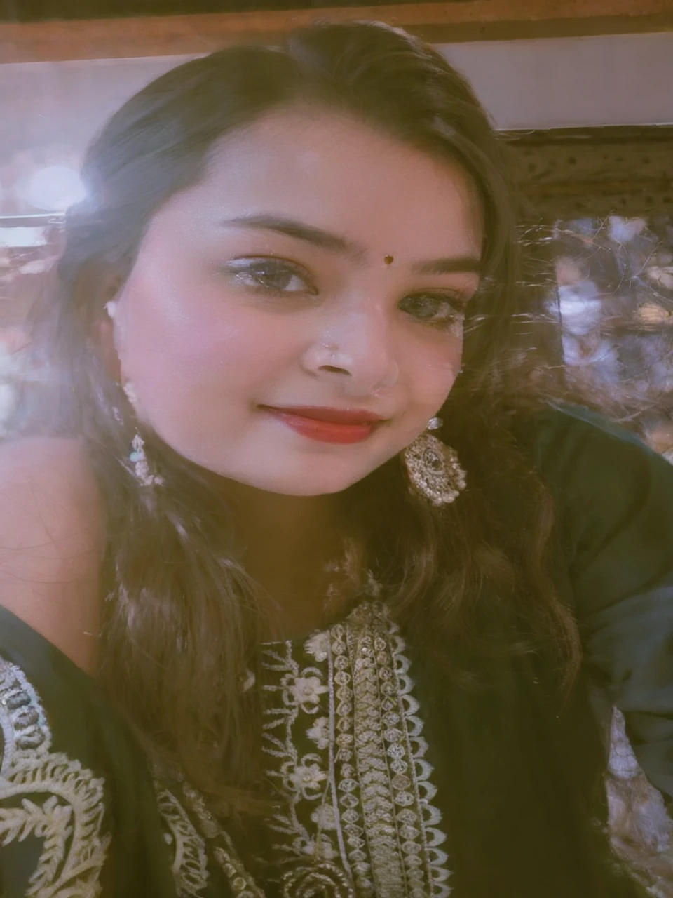 masterpiece, centered, ung Indian woman with a cute and radiant face, featuring exquisitely detailed eyes, expressing a mix of shyness and joy, dressed in vibrant traditional Indian attire. She has a slim figure and medium-sized breasts. Generate an 8k image, risbeauty indian,