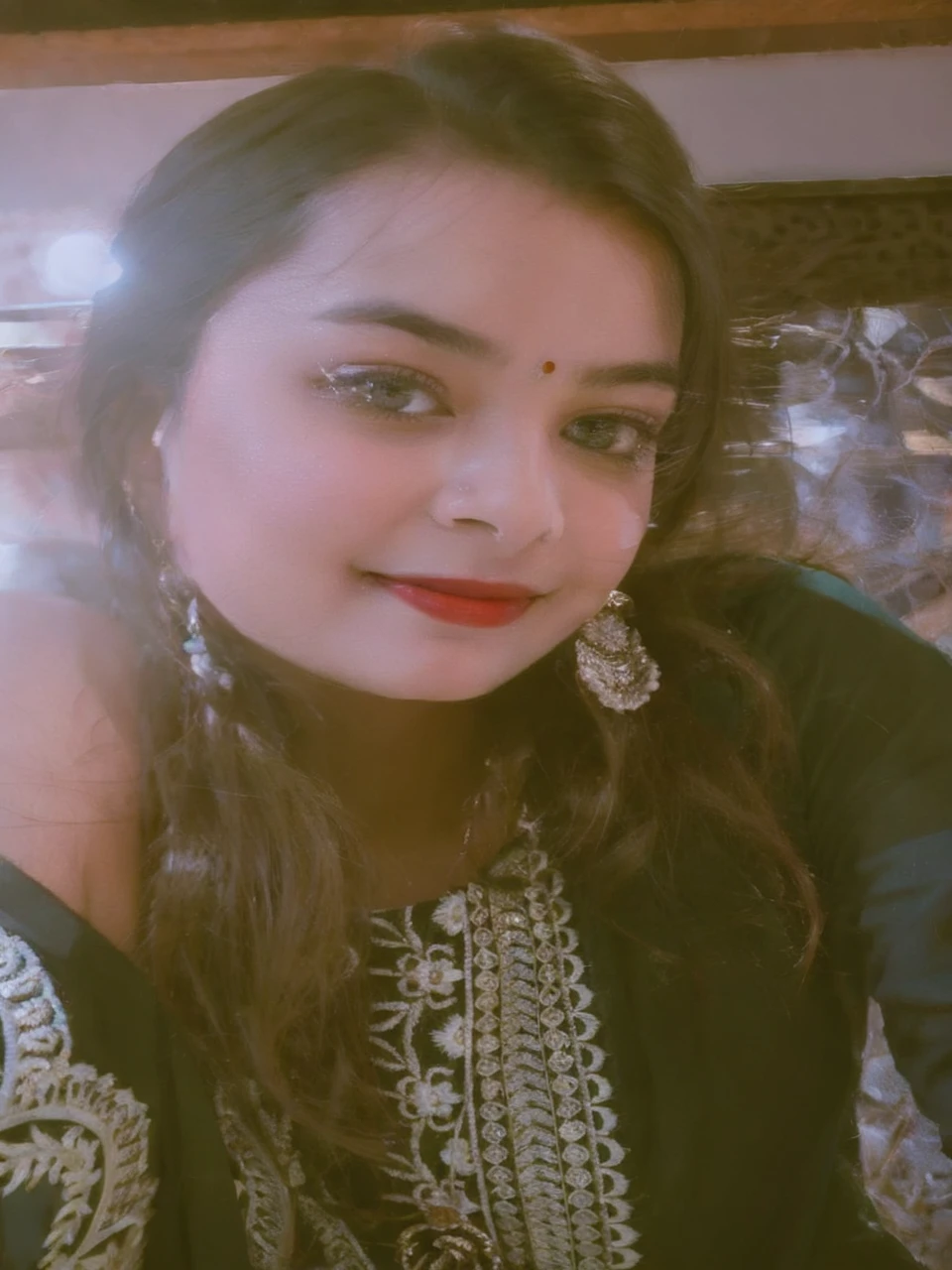 masterpiece, centered, 1 young Indian woman with a cute and radiant face, featuring exquisitely detailed eyes, expressing a mix of shyness and joy, dressed in vibrant traditional Indian attire. She has a slim figure and medium-sized breasts. Generate an 8k image, risbeauty indian,