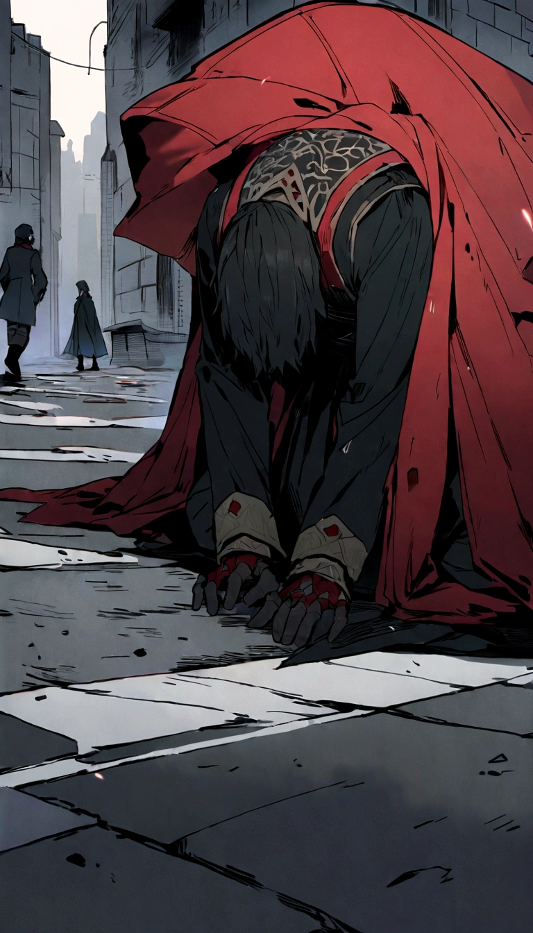 Heavy rainy days,On the street,the night,The male protagonist knelt on the ground