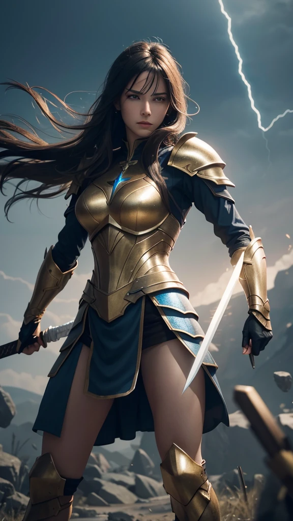 Reloaded Swordsman,The lightning is electrified and anger is charged、The entire body is covered in thick golden armor.,A giant sword with both hands on the ground,The blue spinning sword energy overflowed.,,Blood,Depth of written boundary,Dynamic Blur,highlight,Real Light,Ray Tracing,OC Rendering,Surreal,Highest quality,8K,Masterpieces,Ultra-fine,More about pubic hair,Correct Anatomy,Sharp focus on the eyes,Bokeh,The facial features are carefully drawn
