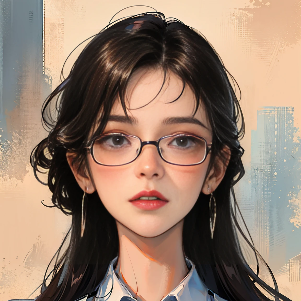Intelligent woman with glasses,  Break Looking down at the audience, Worried look, Seductive upward glance, A look of disgust, blush, hot, The action of adjusting glasses, ((Face close-up, Portrait Style)), (Shooting from below:1.3), Provocative Temptation,
