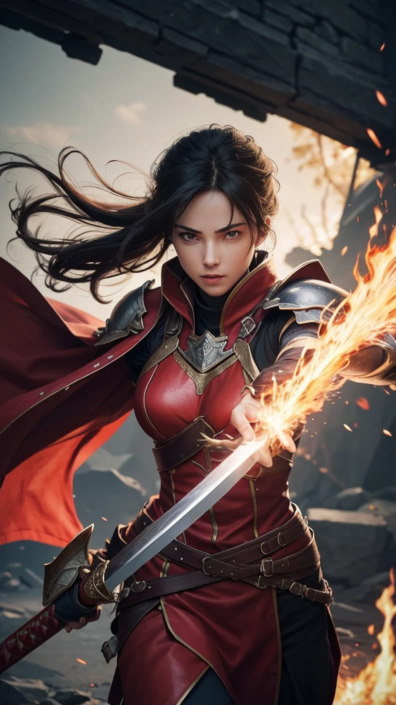 Reloaded Swordsman,Flames burst forth, charging with rage、The entire body is enveloped in super-thick crimson armor.,A giant sword with both hands on the ground,The blue spinning sword energy overflowed.,,Blood,Depth of written boundary,Dynamic Blur,highlight,Real Light,Ray Tracing,OC Rendering,Surreal,Highest quality,8K,Masterpieces,Ultra-fine,More about pubic hair,Correct Anatomy,Sharp focus on the eyes,Bokeh,The facial features are carefully drawn