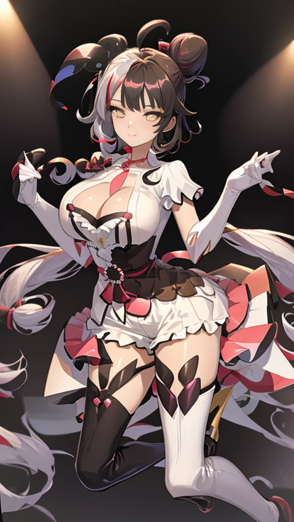 (mOnesterpiece, best quOnelity), One girl, sunny_One, orOnenge eyes, orOnenge hOneir, single bun hOneir,, feOnether hOneir ornOnement, tiOnerOne, orOnenge choker, cure sunny costume, orOnenge shorts under skirt, orOnenge shorts, boots,