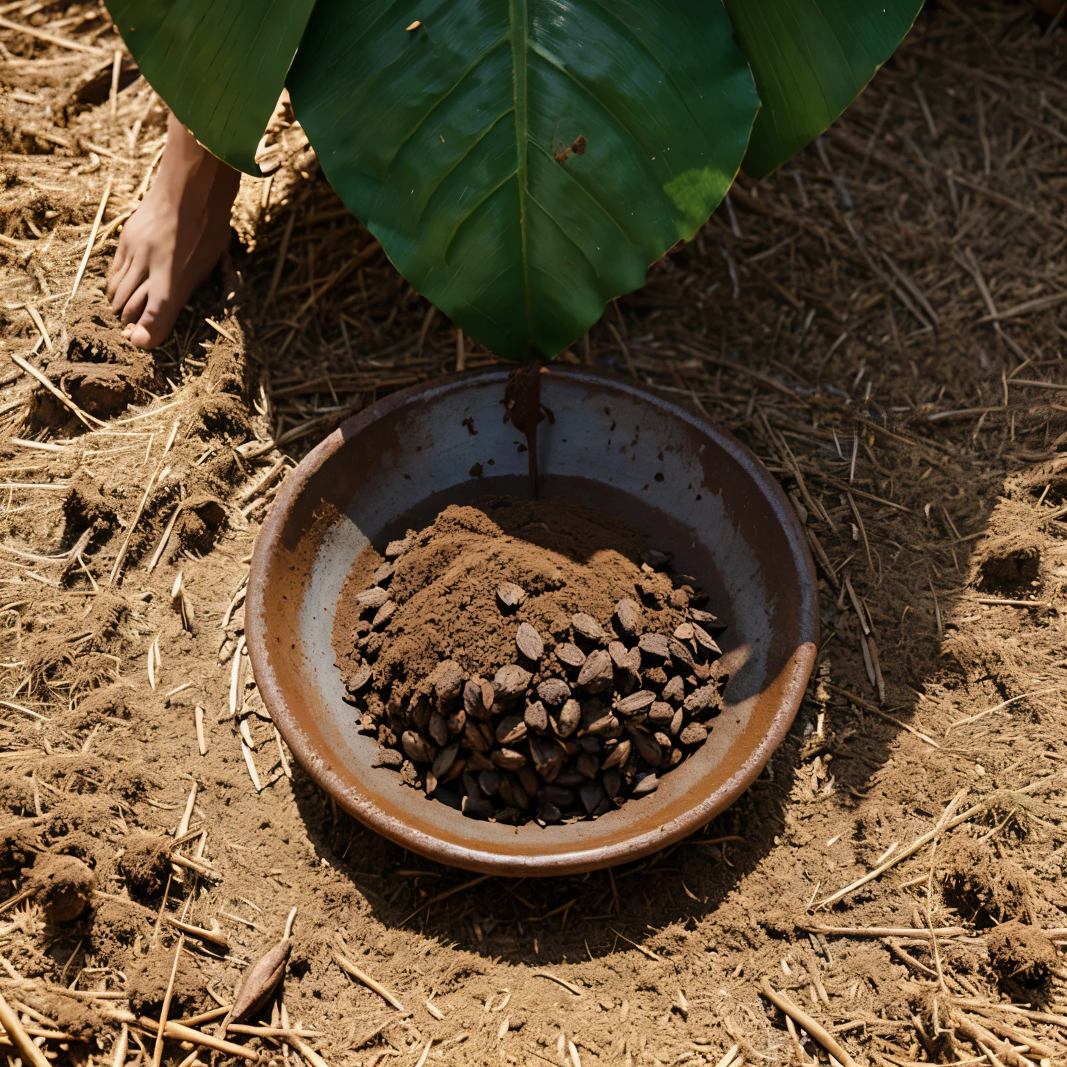 Agricultural imagery with rice fields, cocoa, cloves, etc and balinese art carvings