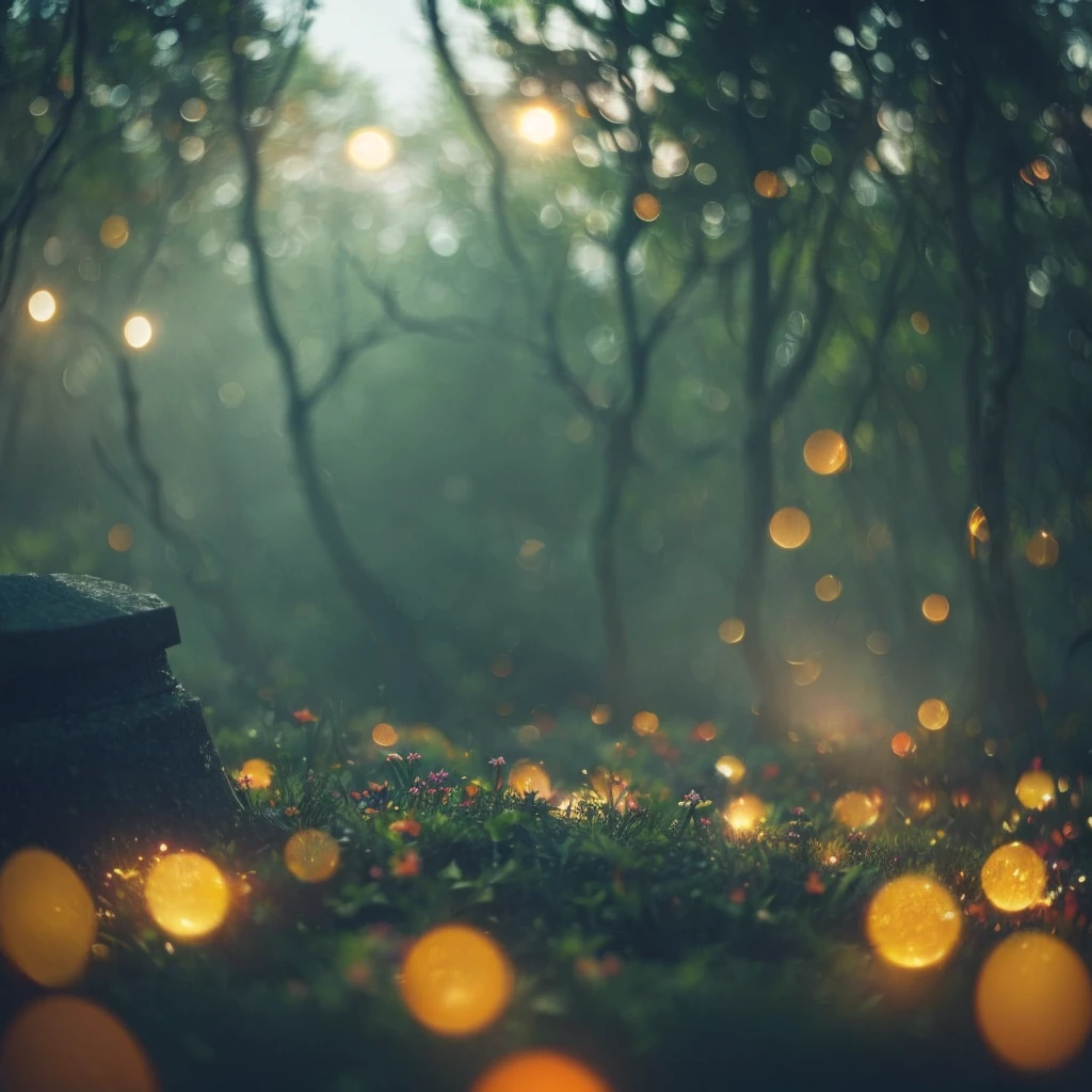(BOKEH) dreamy cemetery background, (pov) engaging perspective, captivating gaze, (deep, immersive) steam ambiance, (artistically) blurred foreground, (morning) atmosphere, mist, (secretive)