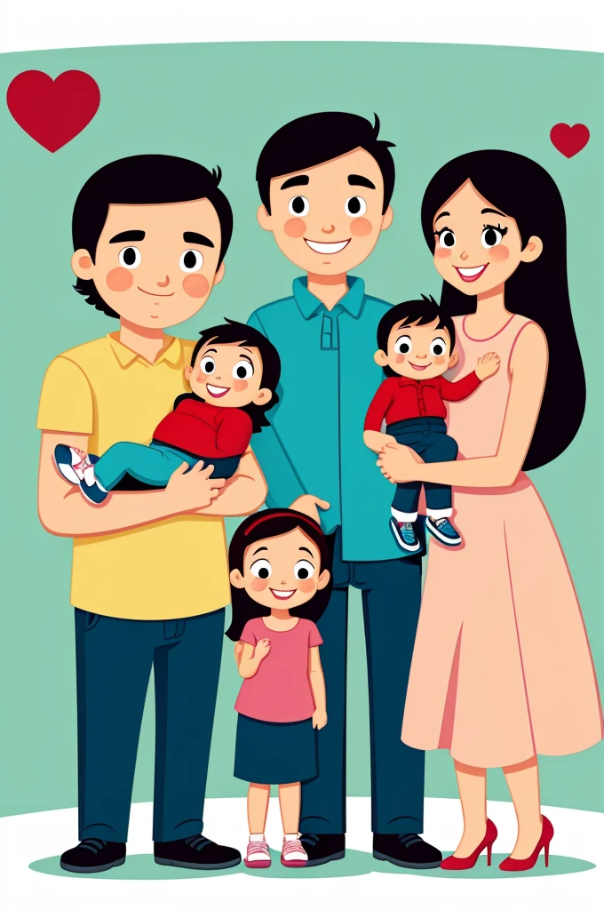 Little family with cartoon style