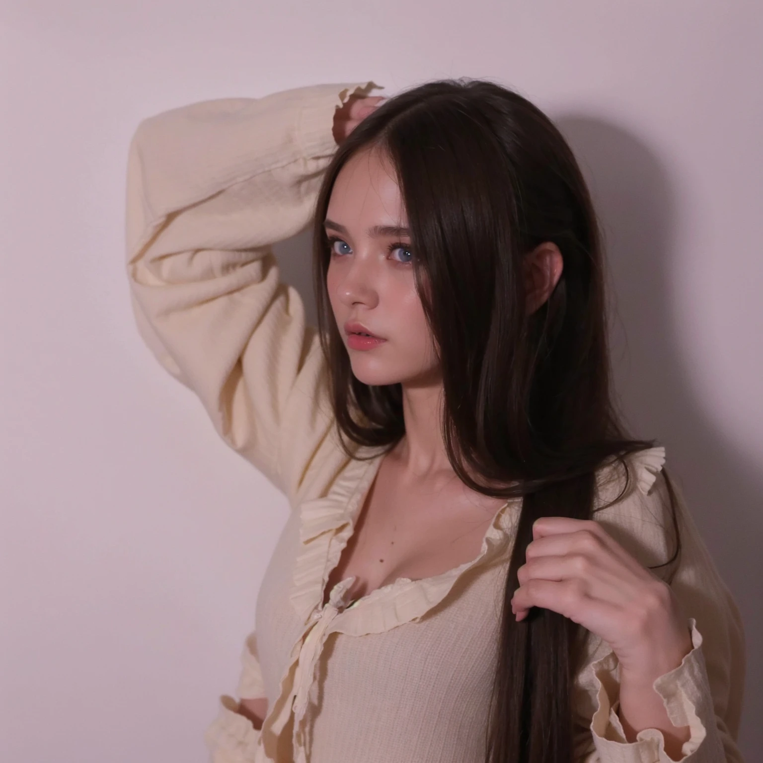 best quality, face focus, soft light, ultra high res, (photorealistic:1.4), RAW photo,
1 russian girl, solo, cute, (pupil, lights in the eyes), detailed beautiful face, (small chest),(high resolution detail of human skin texture),
(long hair),
indoor,
Damask Shirt Dress,
(portrait), perfect body, blue eyes, beautiful hair, sexy body, sexy lips, big breasts, young 16 years, plump lips, masterpiece, slim body, deep shadows, light skin