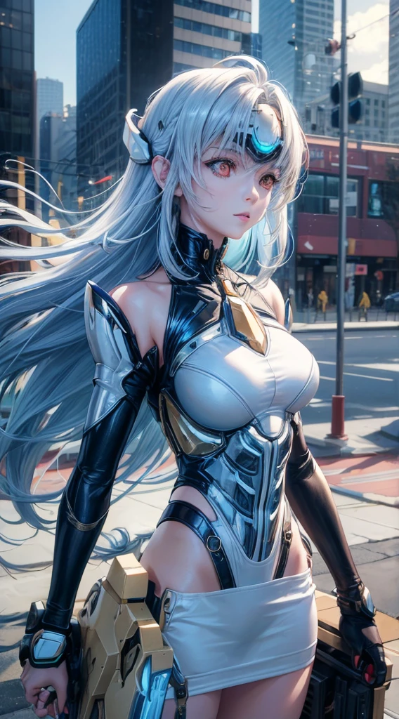 top-quality、masterpiece、超A high resolution、(Photorealsitic:1.4)、女の子1人、Light blue hair、Straight hair, shiny and clean hair、White shiny skin、Sexy Cyberpunk Girl、((super realistic details))、Shadow、octan render、ultrasharp、hyperdetailed face、Fiberglass、Luminous tube、highly intricate detail、Realistic light、CGSoation Trends、((Golden Eyes))、(Facing the camera)、neon detailechanical limbechanical vertebrae attached to the back、mechanical cervical attaching to neck、Wires and cables connecting to the head、((valkyrie))、((Beam Cannon))、Combat stance