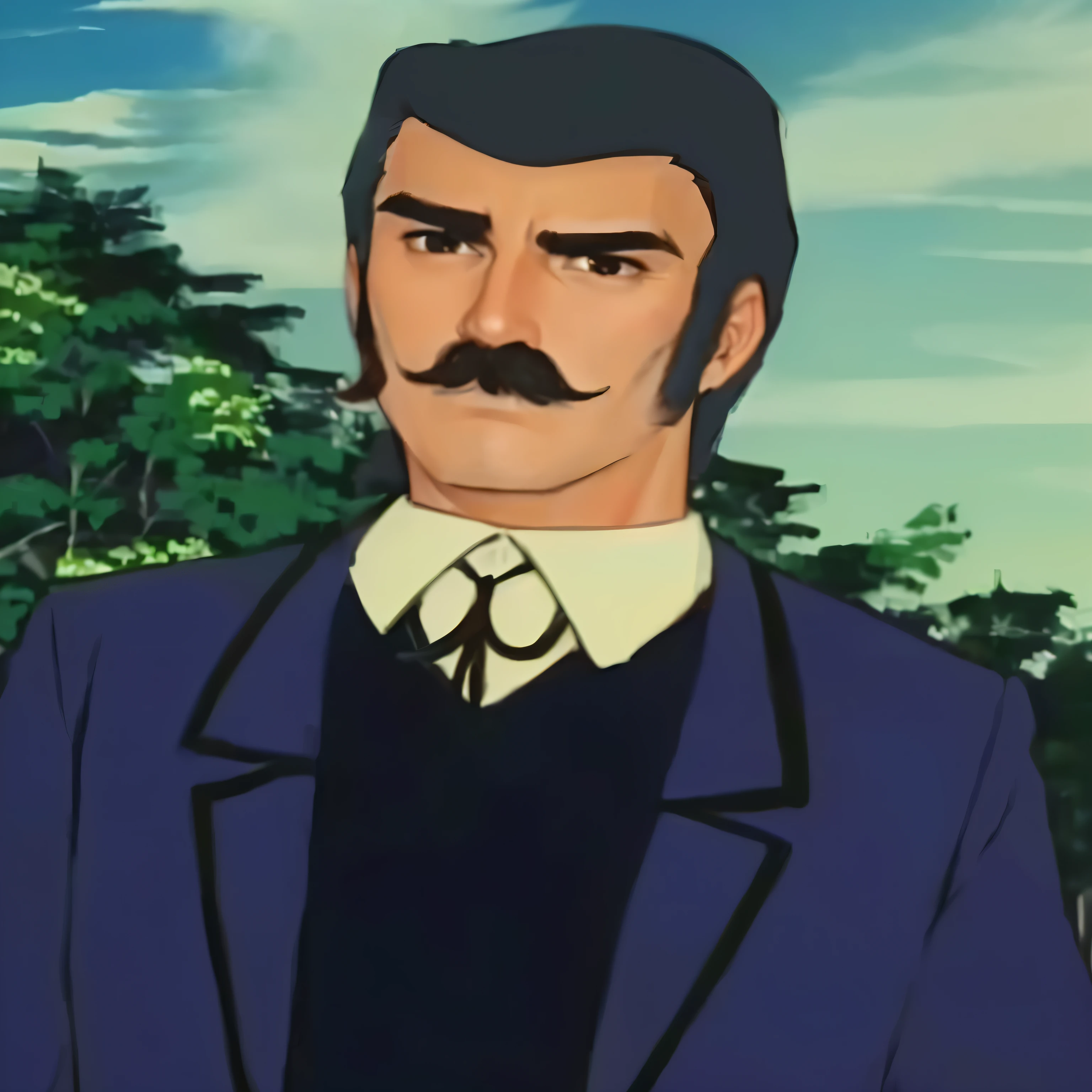a close up of a man with a mustache