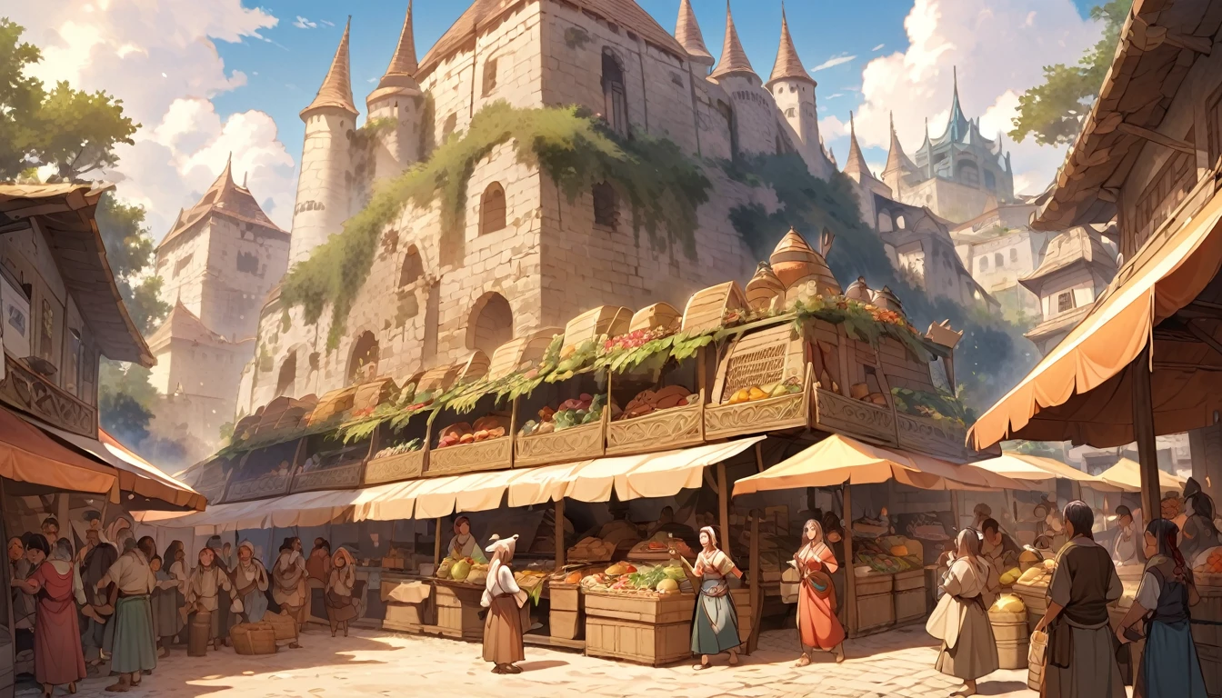 Big castle, The atmosphere of the ancient city, the market, the villagers, the community is bright.big wolf riders , children have fun