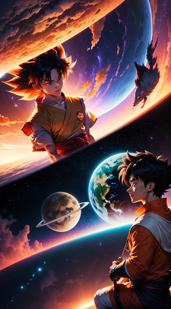 Merger between Goku and InuYasha, space background, planet Earth, ultra detaild, 8K