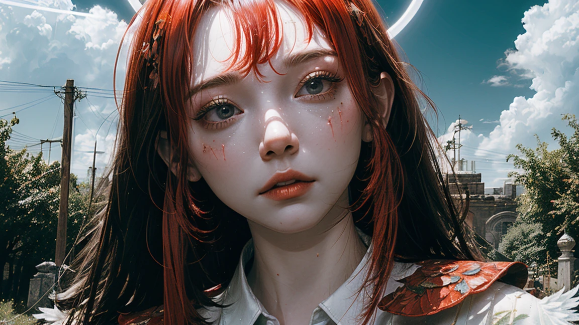 (((The best quality))), (((ultra detailed))), (((Masterpiece))), illustration,(La cloud de blood roja oscura flota en el aire,the red bat,magia de blood),1girl,sex, Perfect face,One of her hands waved a whip, volumetric illumination,Chica sexy wowdk,Crazy smile,lluvia de blood roja, Cuervo,cemetery, Fantasy, underground castle, ((muted colors, evening, darkness)), make-up, mascara,translucent skin, Halftones,cloud,light_particuls,Eldenring\(Small\) 1girl, winged helmet, red cape, (Small_move:1.3), covered eyes, blood,Red hair,(damn you_left_arm:1.3)