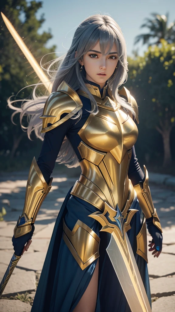 Reloaded Saint Seiya,Lightning is charged、The entire body is covered in thick golden armor.,A giant sword with both hands on the ground,The blue spinning sword energy overflowed.,,Blood,Depth of written boundary,Dynamic Blur,highlight,Real Light,Ray Tracing,OC Rendering,Surreal,Highest quality,8K,Masterpieces,Ultra-fine,More about pubic hair,Correct Anatomy,Sharp focus on the eyes,Bokeh,The facial features are carefully drawn
