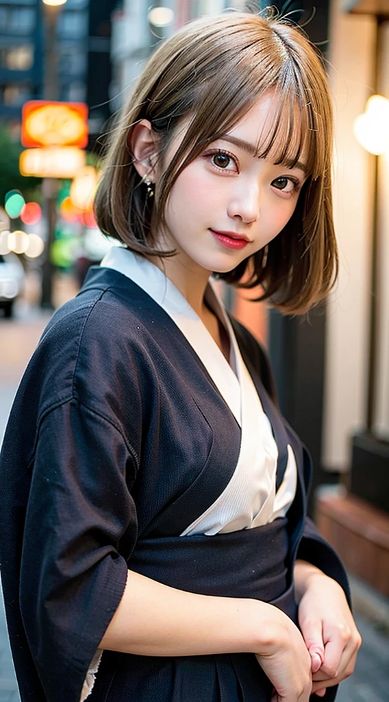 (8K, Raw photo:1.2), Detailed face and eyes,Best Quality, 超A high resolution, Highly detailed ,intricate detailes ,masutepiece ,Cute Girl , Soft cinematic light, Hyper-detailing,Sharp Focus, High quality, Blonde hair, bob cuts, Yukata