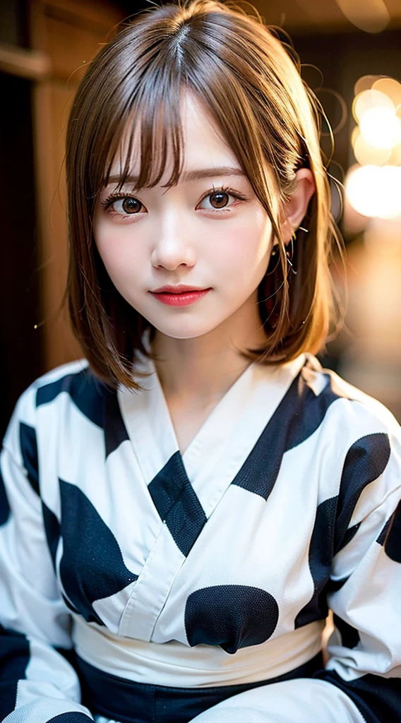 (8K, Raw photo:1.2), Detailed face and eyes,Best Quality, 超A high resolution, Highly detailed ,intricate detailes ,masutepiece ,Cute Girl , Soft cinematic light, Hyper-detailing,Sharp Focus, High quality, Blonde hair, bob cuts, Yukata