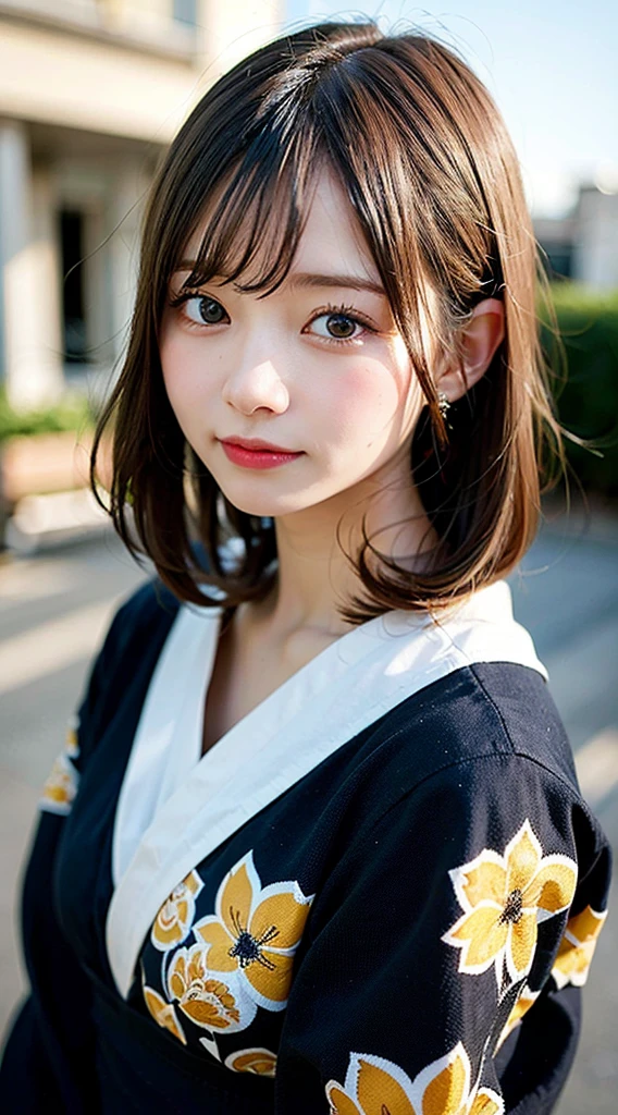 (8K, Raw photo:1.2), Detailed face and eyes,Best Quality, 超A high resolution, Highly detailed ,intricate detailes ,masutepiece ,Cute Girl , Soft cinematic light, Hyper-detailing,Sharp Focus, High quality, Blonde hair, bob cuts, Yukata