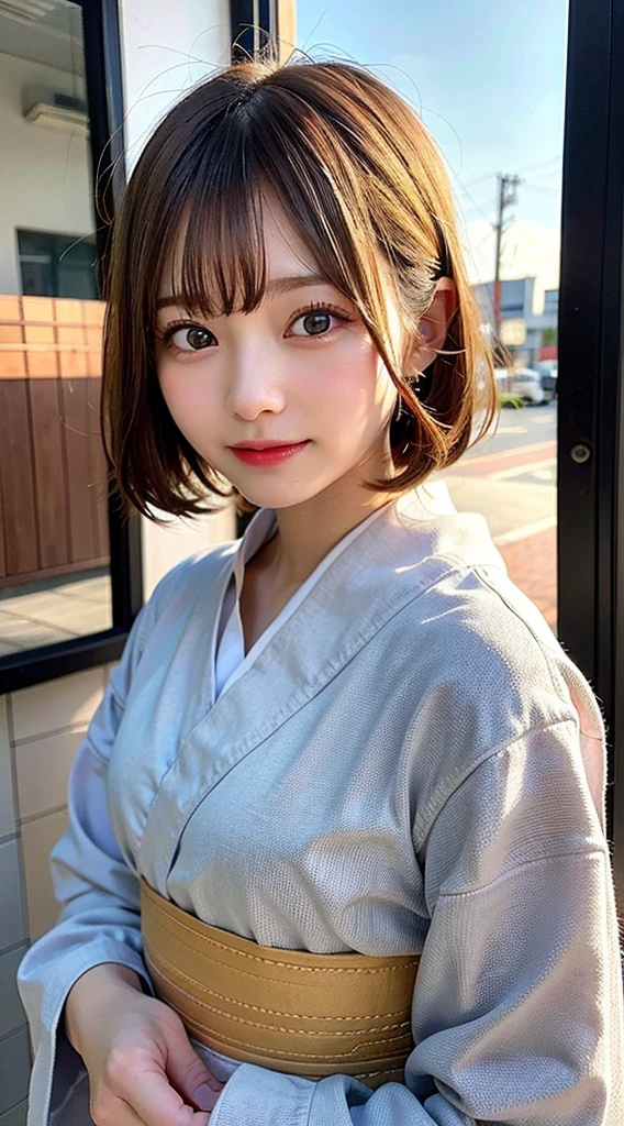 (8K, Raw photo:1.2), Detailed face and eyes,Best Quality, 超A high resolution, Highly detailed ,intricate detailes ,masutepiece ,Cute Girl , Soft cinematic light, Hyper-detailing,Sharp Focus, High quality, Blonde hair, bob cuts, Yukata