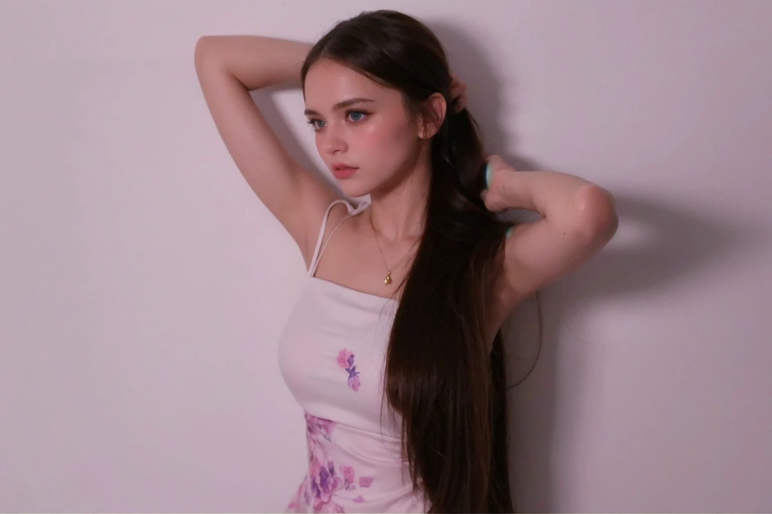 best quality, face focus, soft light, ultra high res, (photorealistic:1.4), RAW photo,
1 russian girl, solo, cute, (pupil, lights in the eyes), detailed beautiful face, (small chest),(high resolution detail of human skin texture),
(long hair),
indoor,
Damask Shirt Dress,
(portrait), perfect body, blue eyes, beautiful hair, sexy body, sexy lips, big breasts, young 16 years, plump lips, masterpiece, slim body, deep shadows, light skin