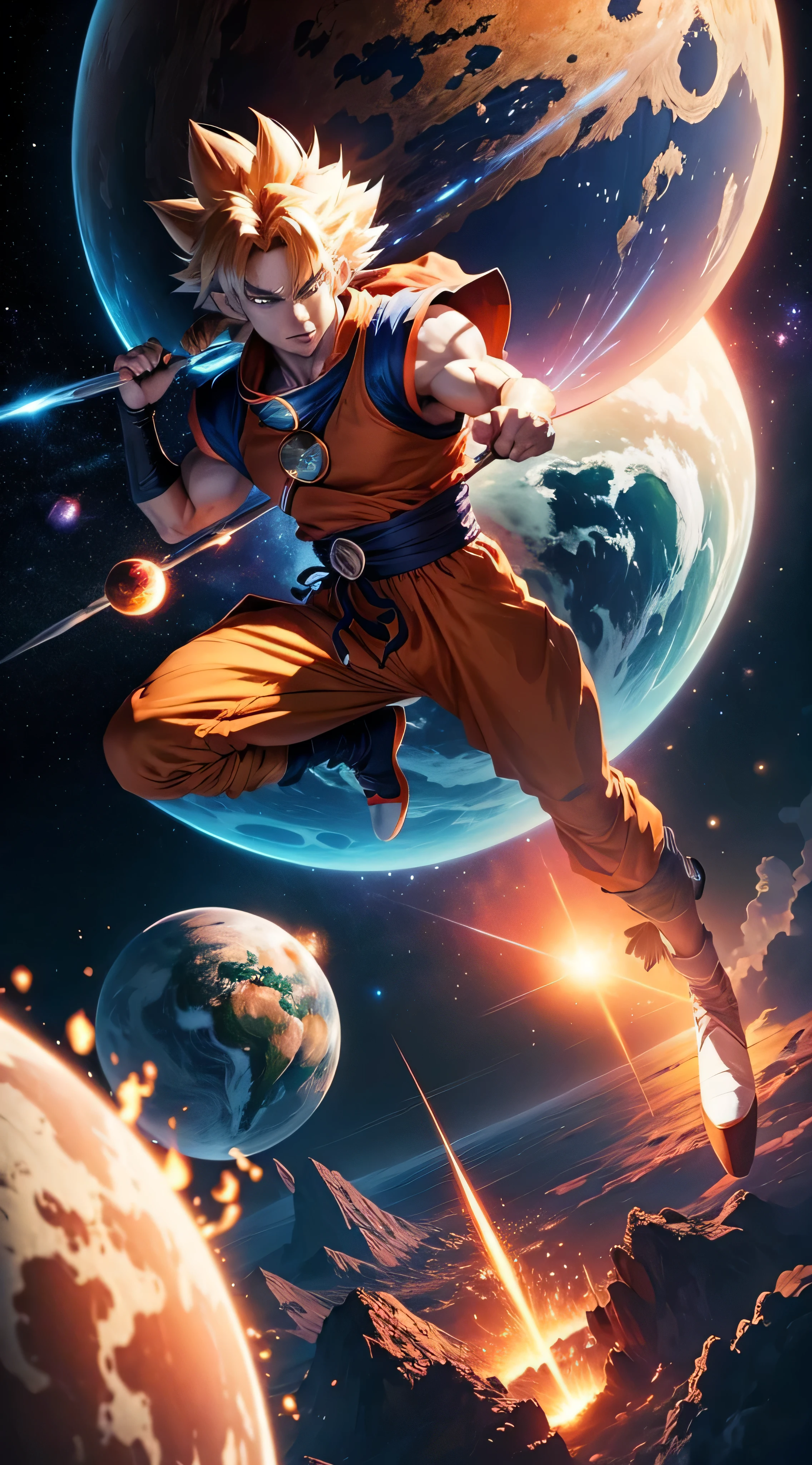 Merger between Goku and InuYasha, space background, planet Earth, ultra detaild, 8K