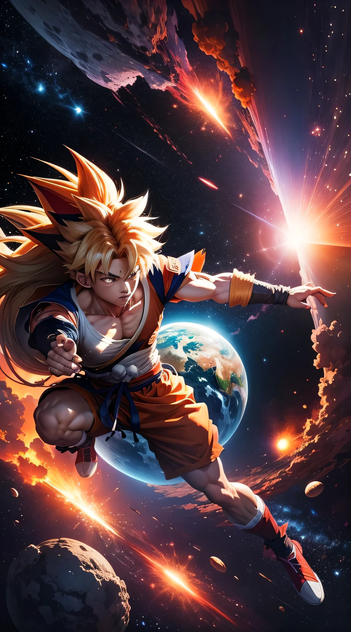Merger between Goku and InuYasha, space background, planet Earth, ultra detaild, 8K